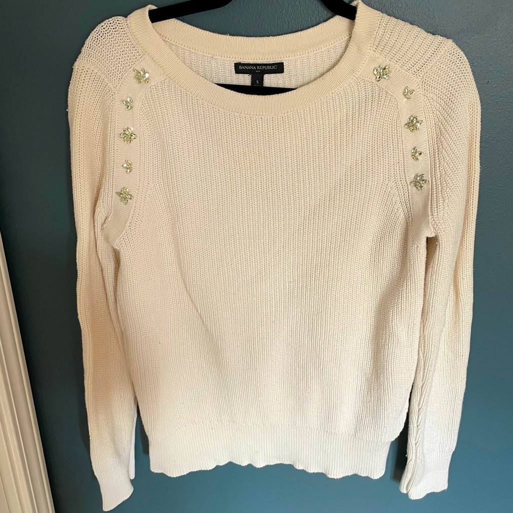 Banana Republic Rhinestone Sweater- Ivory Small